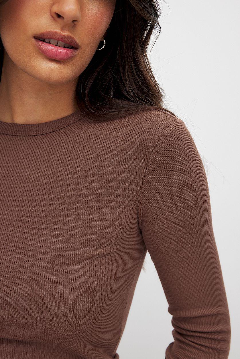 Ribbed Long Sleeved Round Neck Top Product Image
