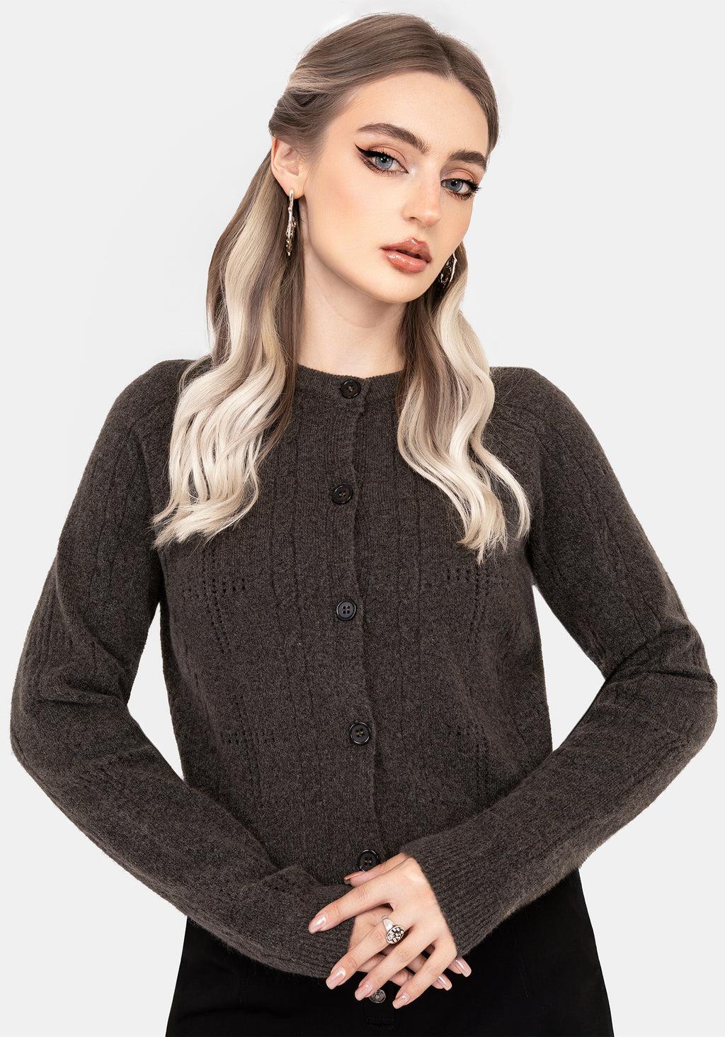 Serena Cross Pointelle Button Down Knit Cardigan Product Image