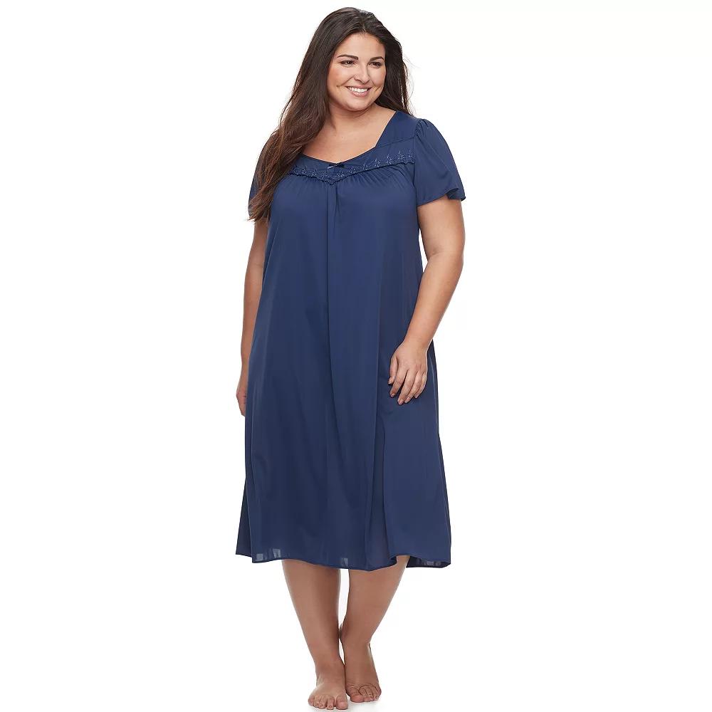 Plus Size Miss Elaine Essentials Long Tricot Nightgown, Womens Blue Product Image