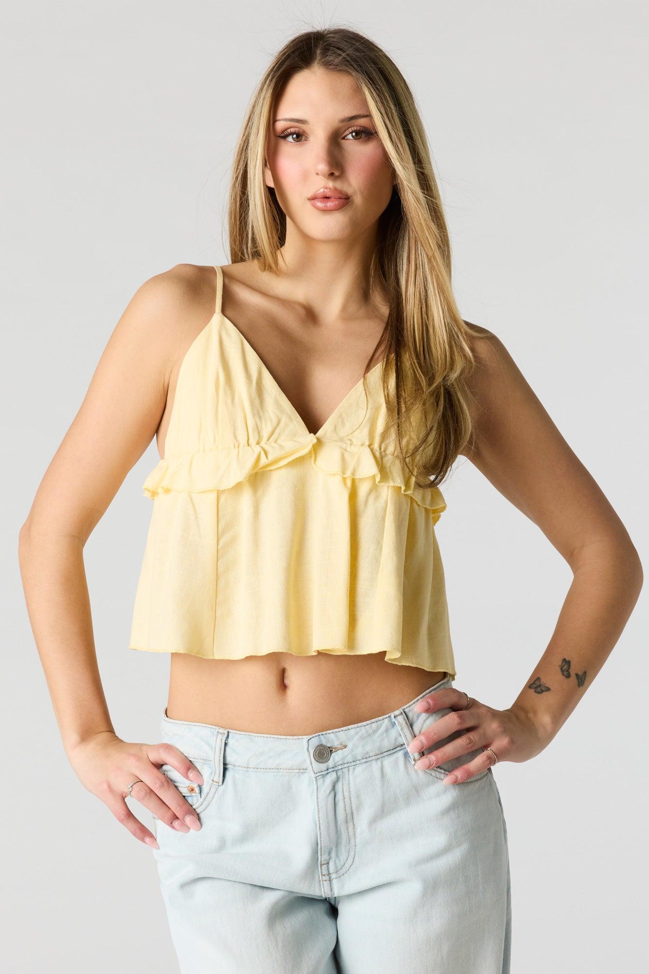 Linen-Blend Babydoll Tank Female Product Image