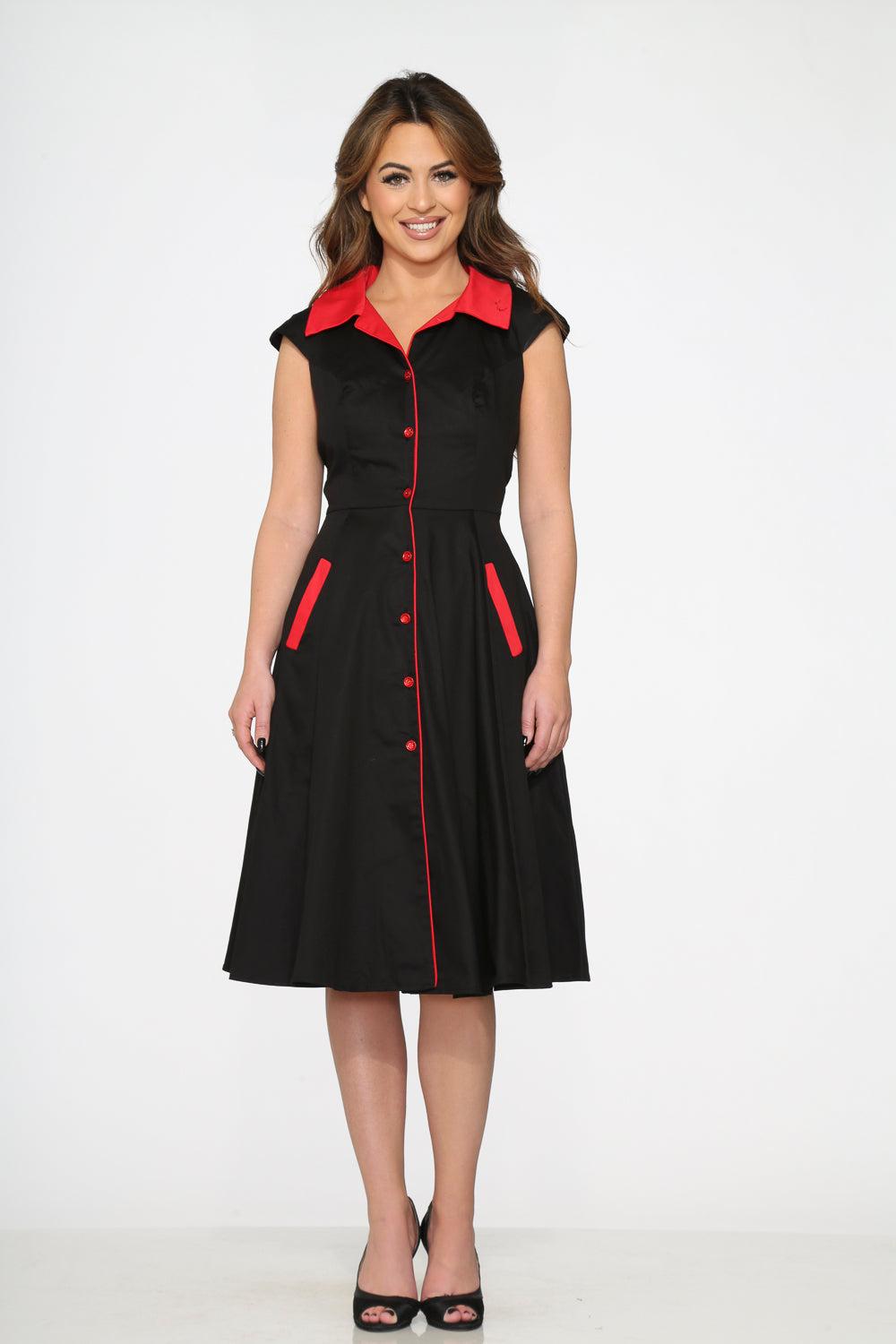 Black Red Trim Swing Dress Product Image