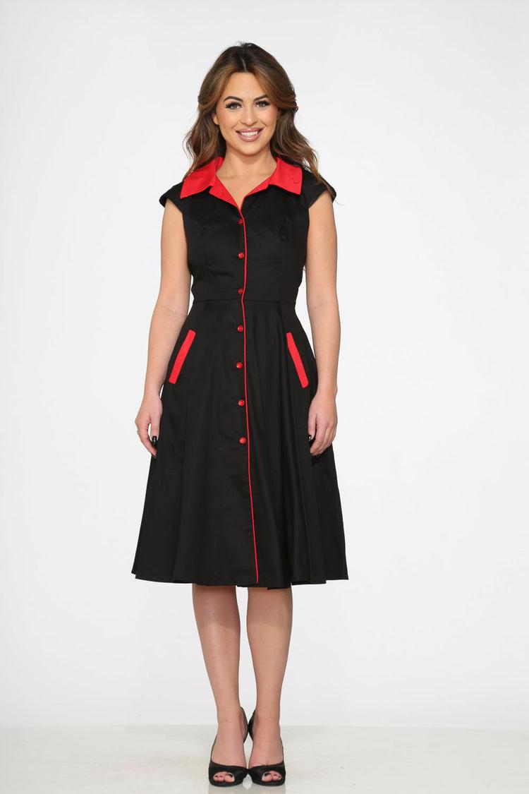 Black Red Trim Swing Dress Product Image