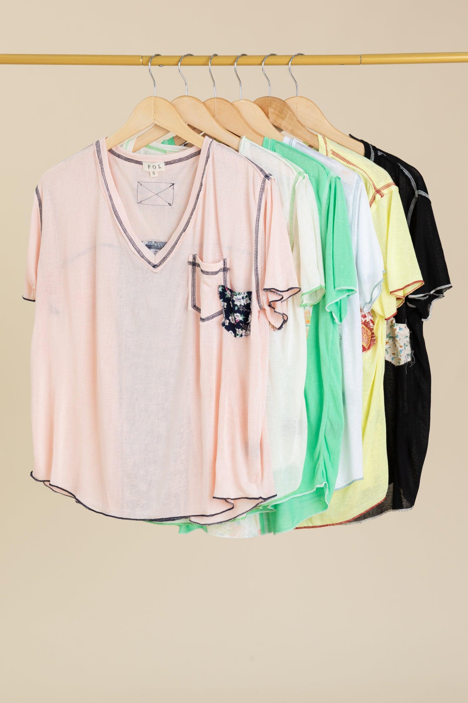 V-Neck Contrast Seam Mixed Print Top Product Image