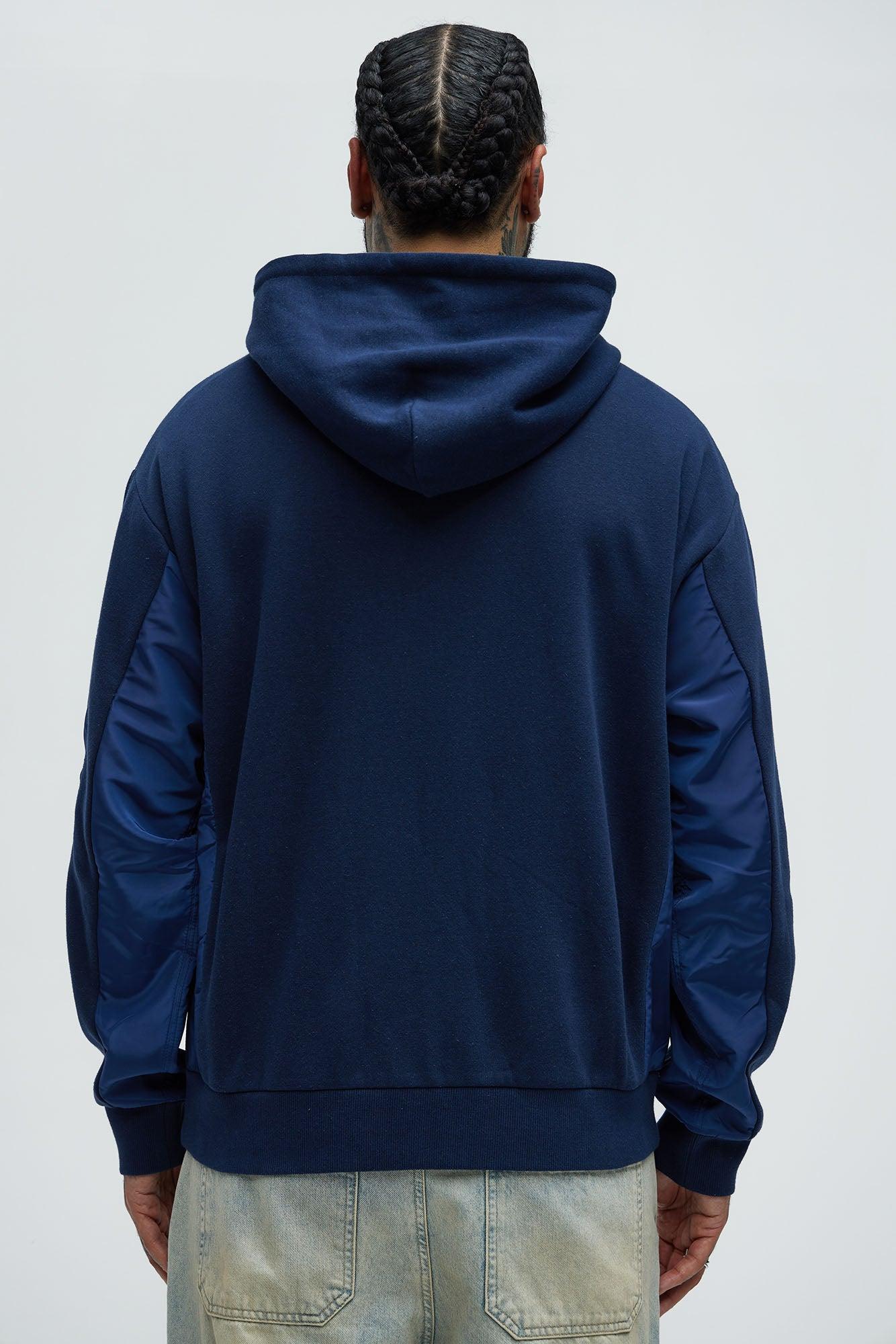 Tyson Faux Bomber Zip Up Hoodie - Navy Product Image