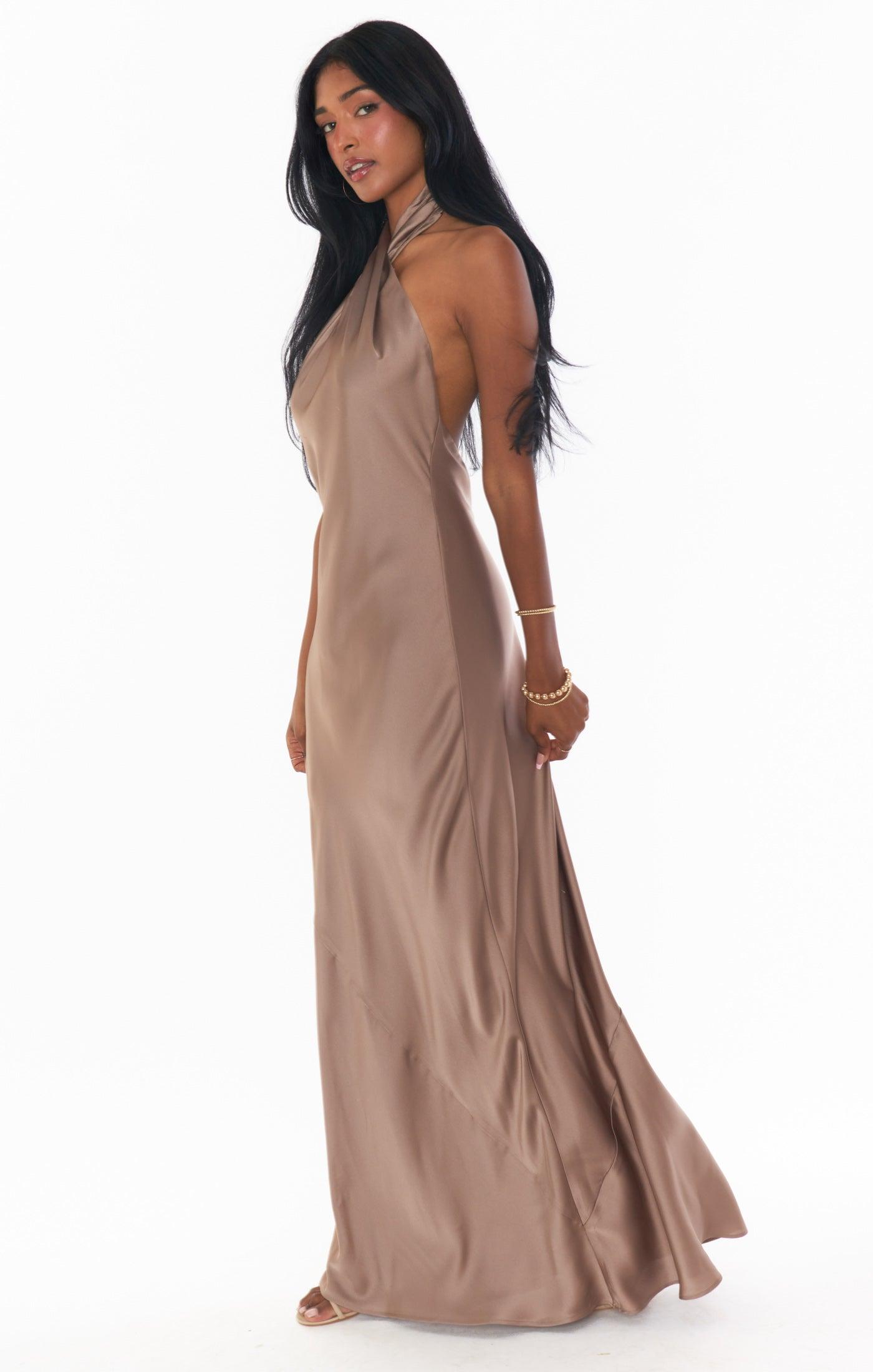 Jasmine Halter Maxi Dress ~ Copper Luxe Satin Product Image