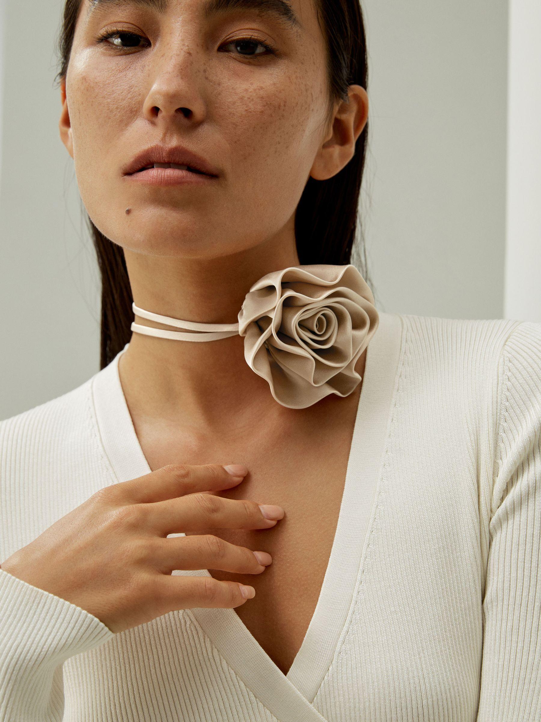 Champagne Rosette Silk Collar Necklace Product Image