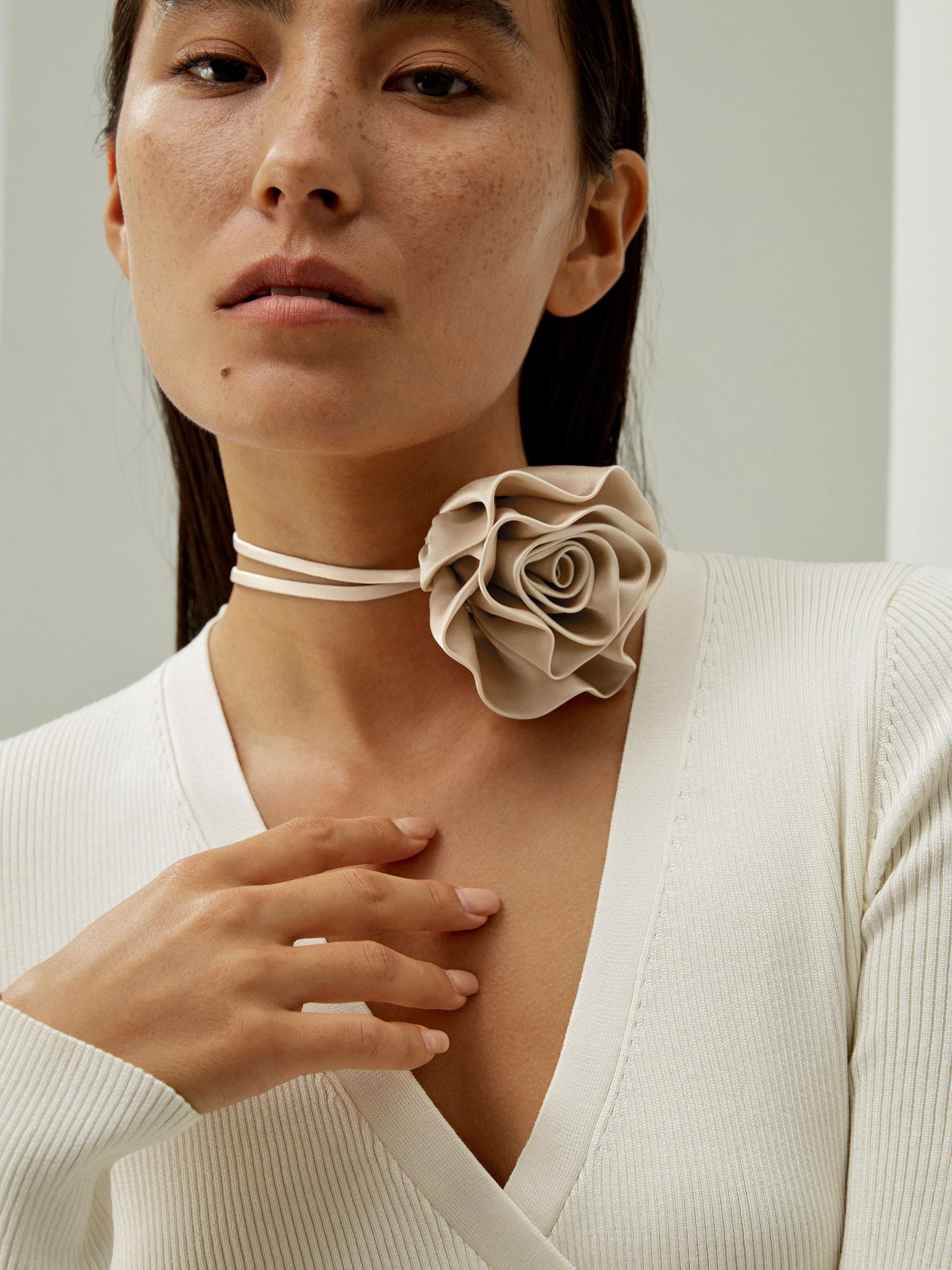 Champagne Rosette Silk Collar Necklace Product Image