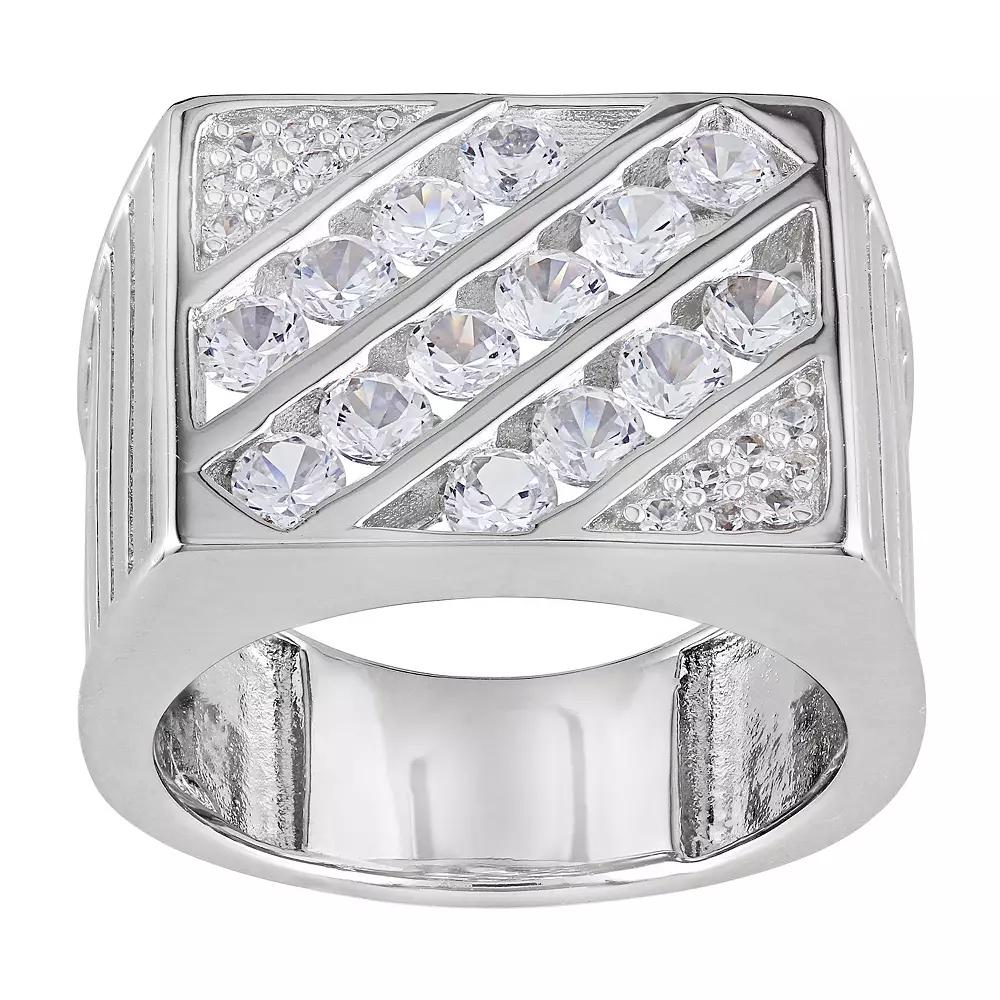 Stella Grace Men's Sterling Silver Lab-Created White Sapphire Square Ring, Size: 11.50 Product Image