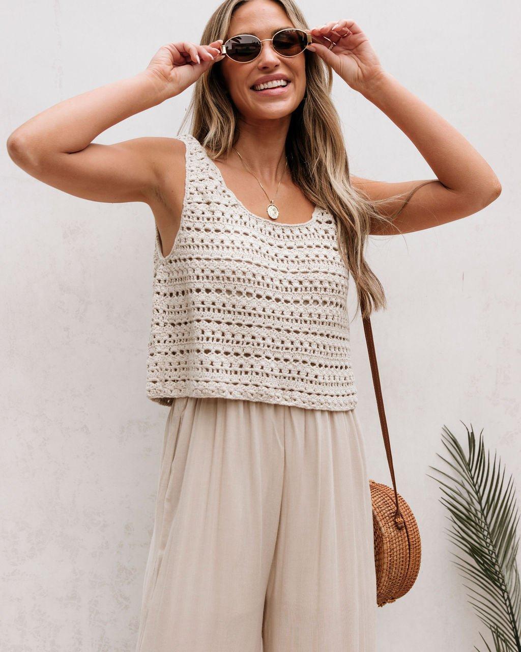 Cream Crochet Slit Jumpsuit - FINAL SALE Product Image