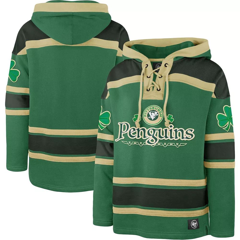 Men's '47 Kelly Green Pittsburgh Penguins St. Patrick's Day McLucky Superior Lacer Pullover Hoodie,  Product Image