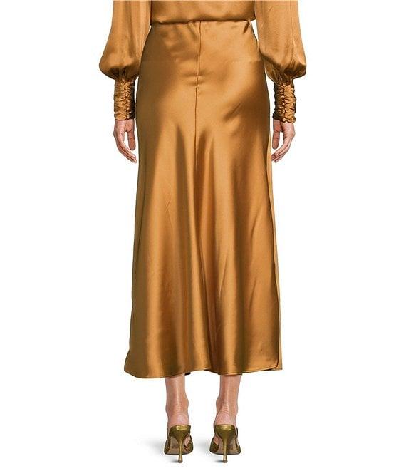 tyler boe Edie Bias Silk Charmeuse Fit & Flare Side Zip Midi Skirt Product Image