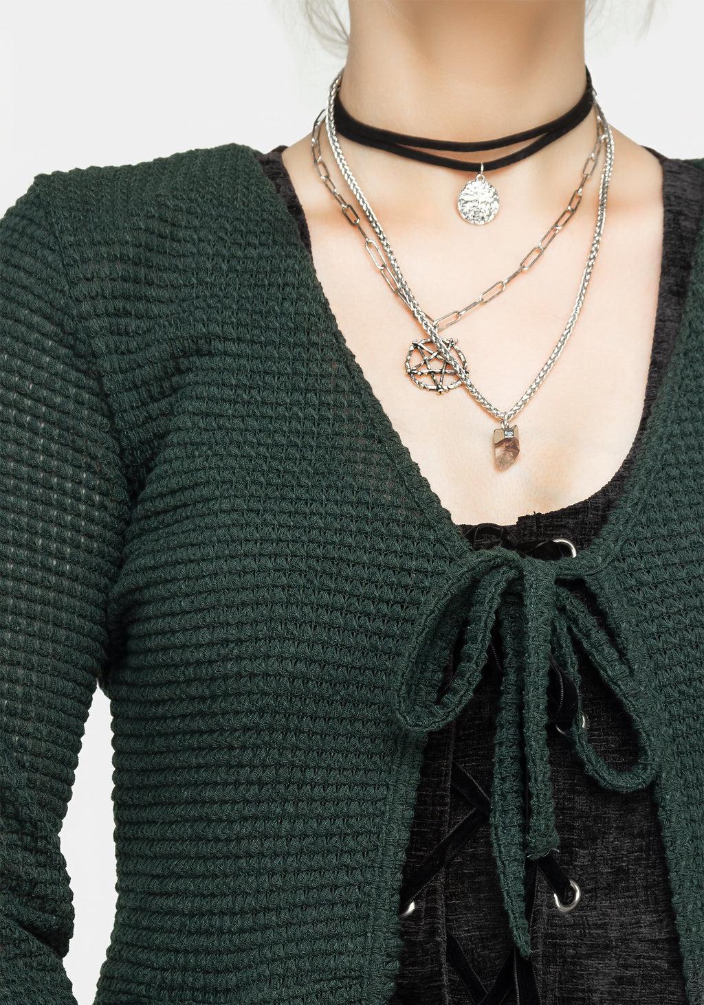 Xana Textured Tie Front Long Cardigan - Green Product Image