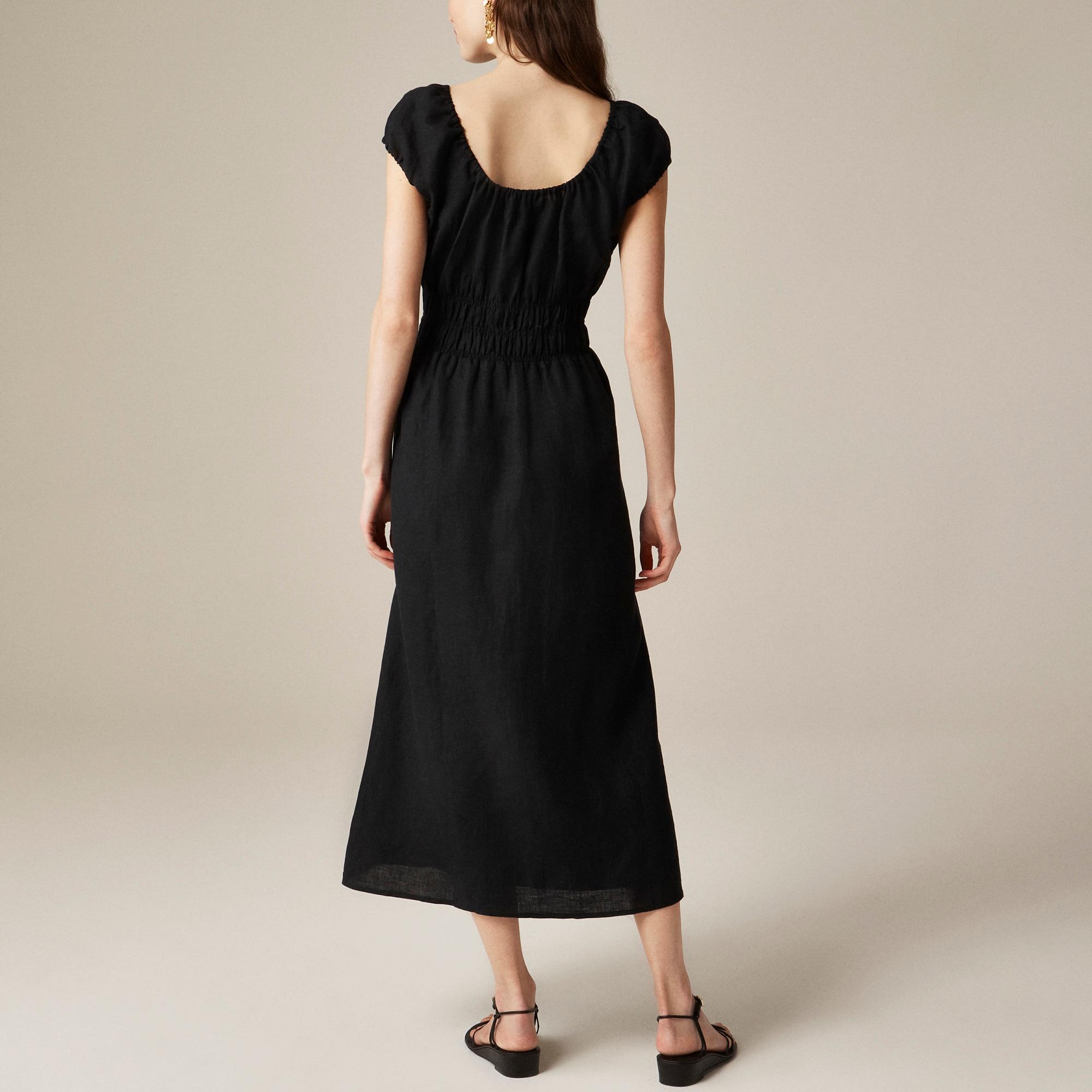 Cap-sleeve midi dress in linen Product Image