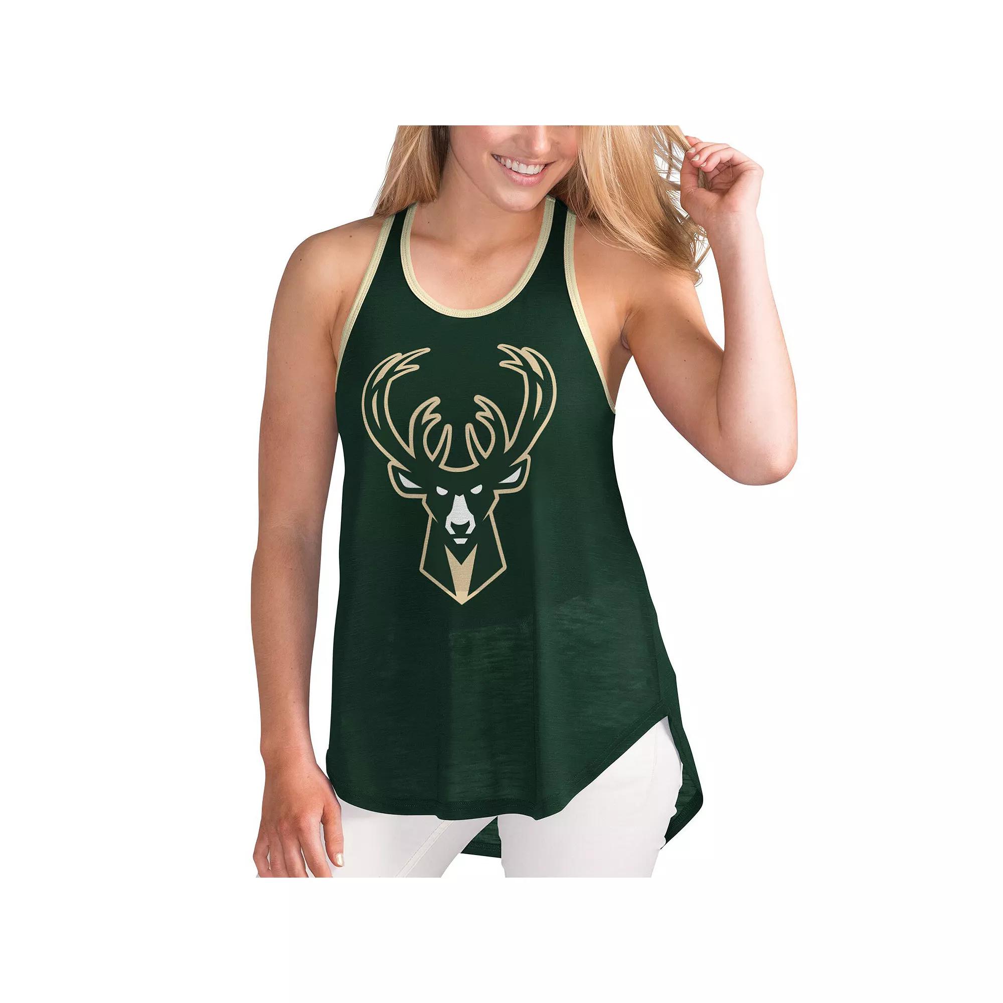 Women's G-III Sports by Carl Banks Hunter Green Milwaukee Bucks Showdown Scoop-Neck Racerback Tank Top, Size: Small, Team Product Image