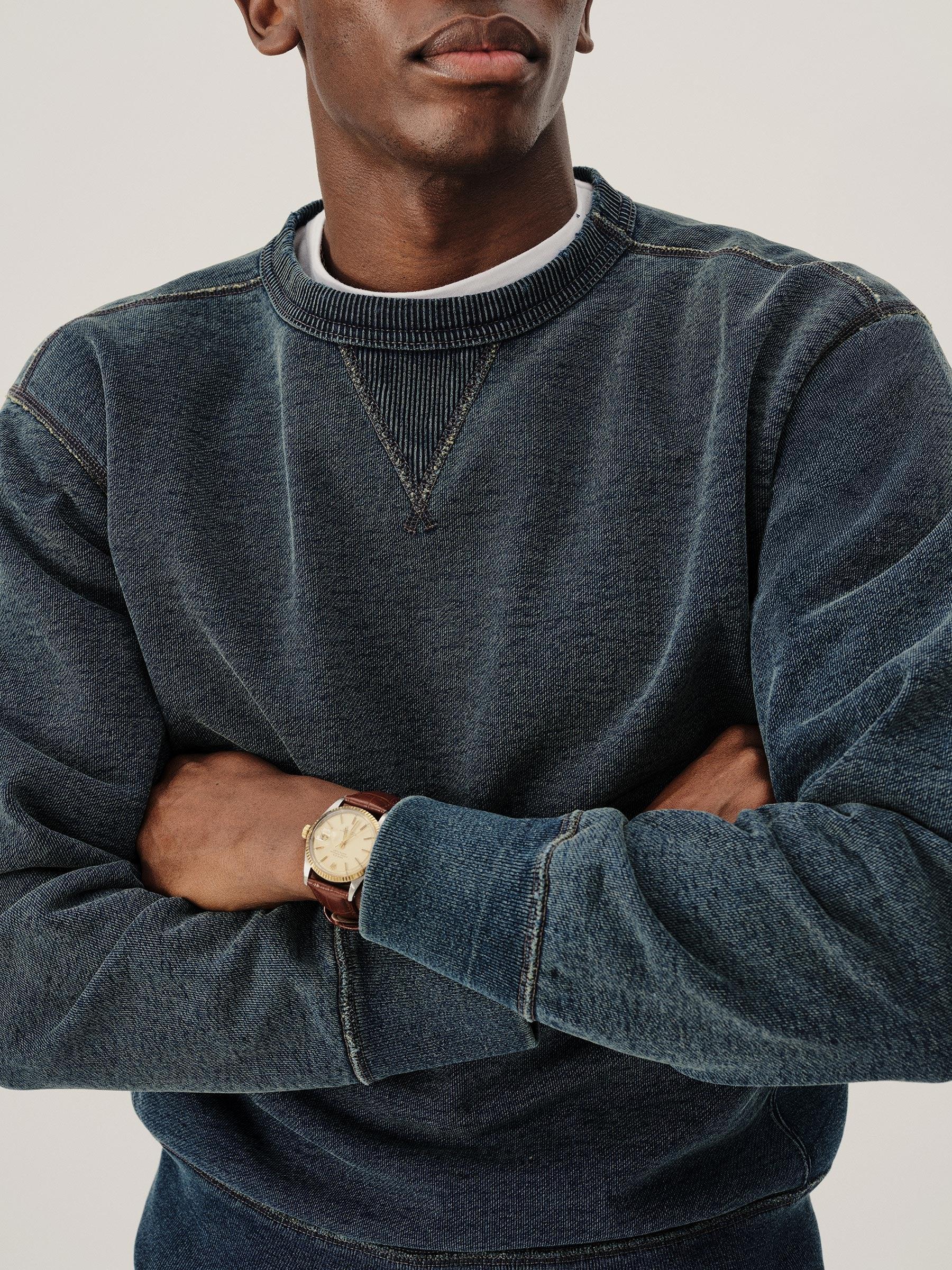 Navy Sunfade Welterweight Double V Crew Sweatshirt Product Image