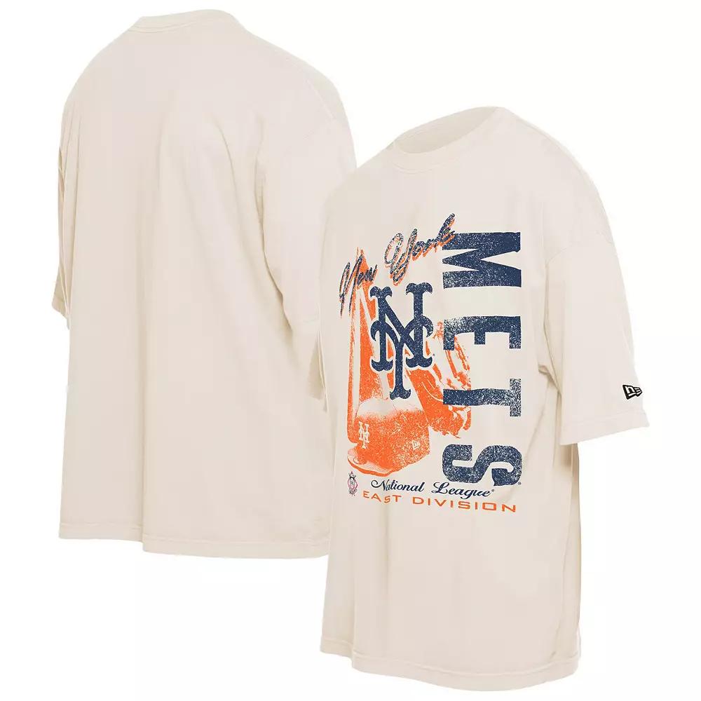 Men's New Era Cream New York Mets Cooperstown Collection Oversized Throwback Distressed T-Shirt, Size: XL, Beige Product Image