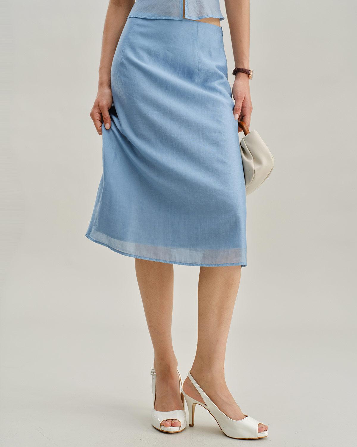 Blue Zipper A-Line Skirt Product Image