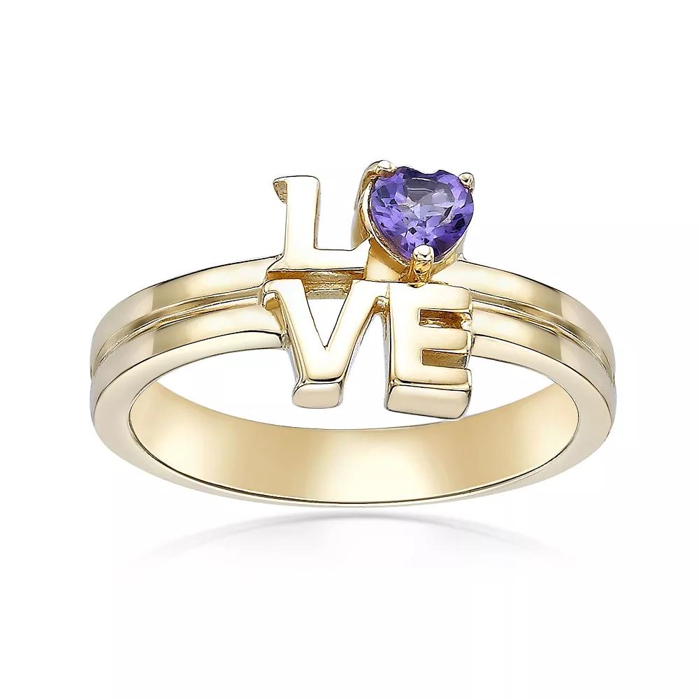Gemminded 2 Micron Gold Over Silver Amethyst Love Ring, Womens Gold Tone Product Image