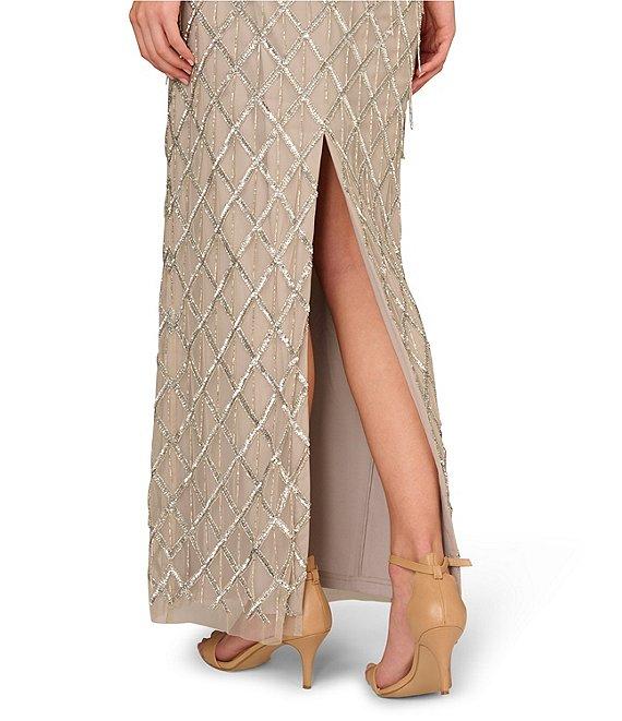 Aidan Mattox Beaded Mesh Halter Neck Sleeveless Column Dress Product Image