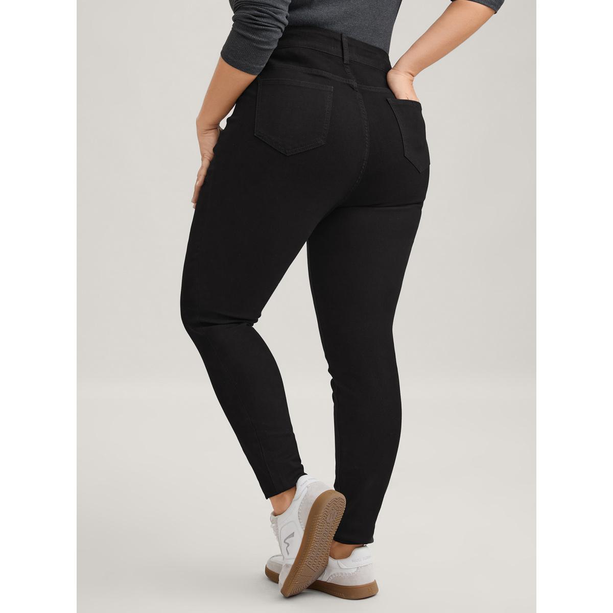 Plus Size Skinny Very Stretchy High Rise Black Wash Sculpt Waist Jeans Women Black Leisure Plain High stretch Slanted pocket Jeans BloomChic 14/1X Product Image