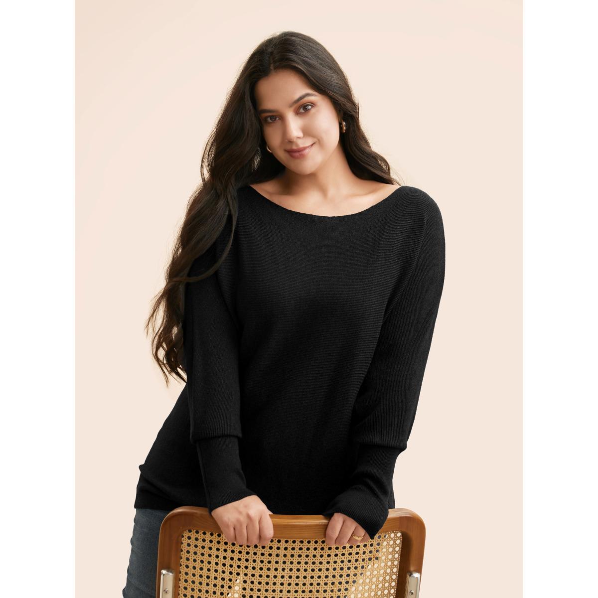 Plus Size Supersoft Dolman Sleeve Pullover Indigo Women Casual Loose Long Sleeve Boat Neck Everyday Pullovers BloomChic 10/M Product Image