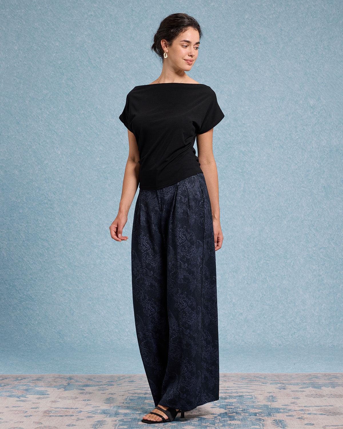 Black Cowl Sleeve Off The Shoulder Tee Product Image