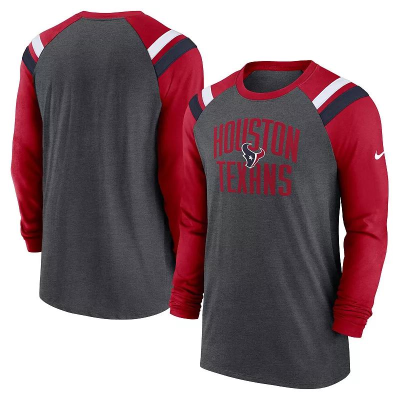 Mens Nike Heathered Charcoal Houston Texans Tri-Blend Raglan Athletic Long Sleeve Fashion T-Shirt Product Image