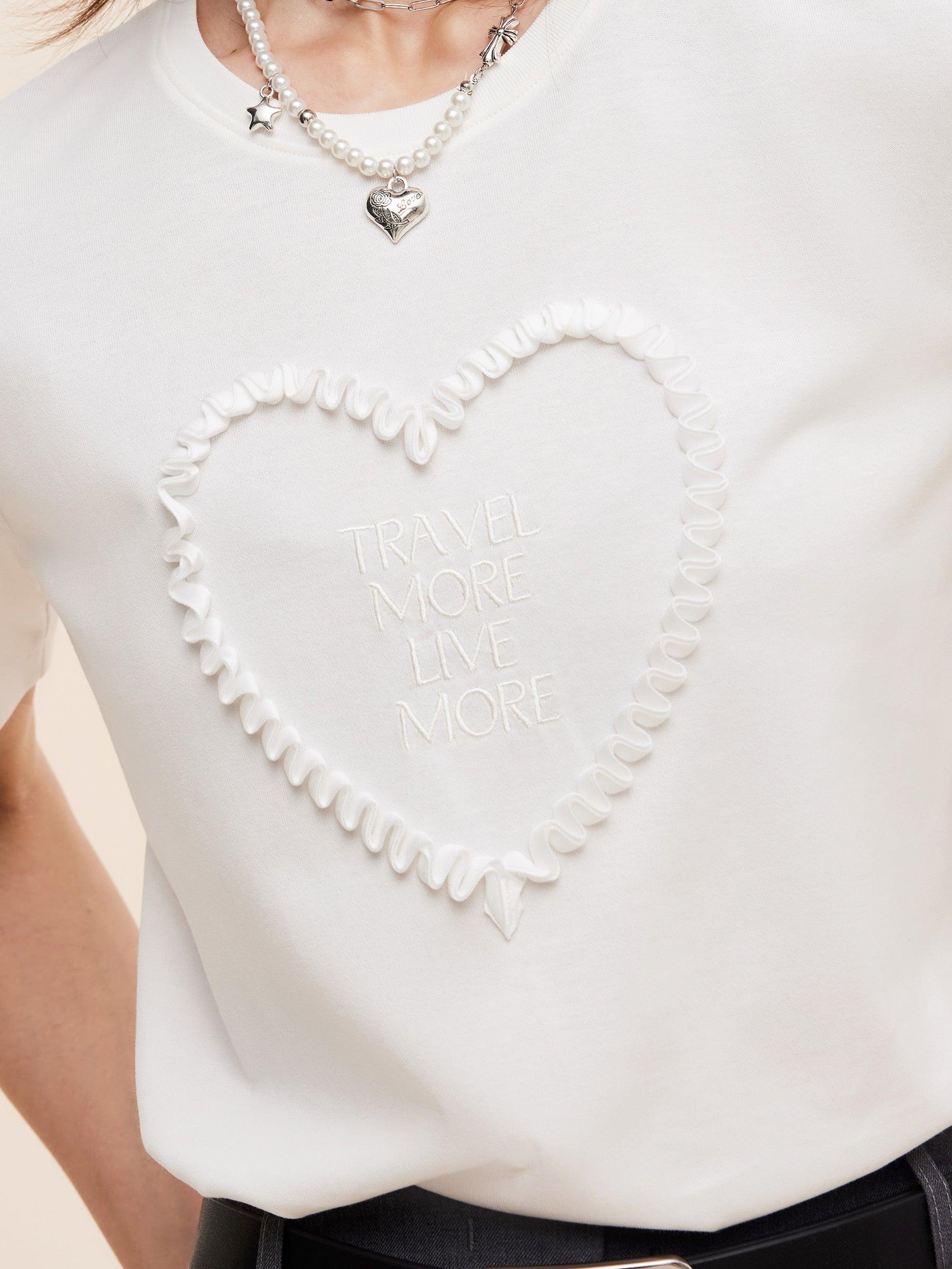 Heart And Letter Embroidered Women T-Shirt Product Image