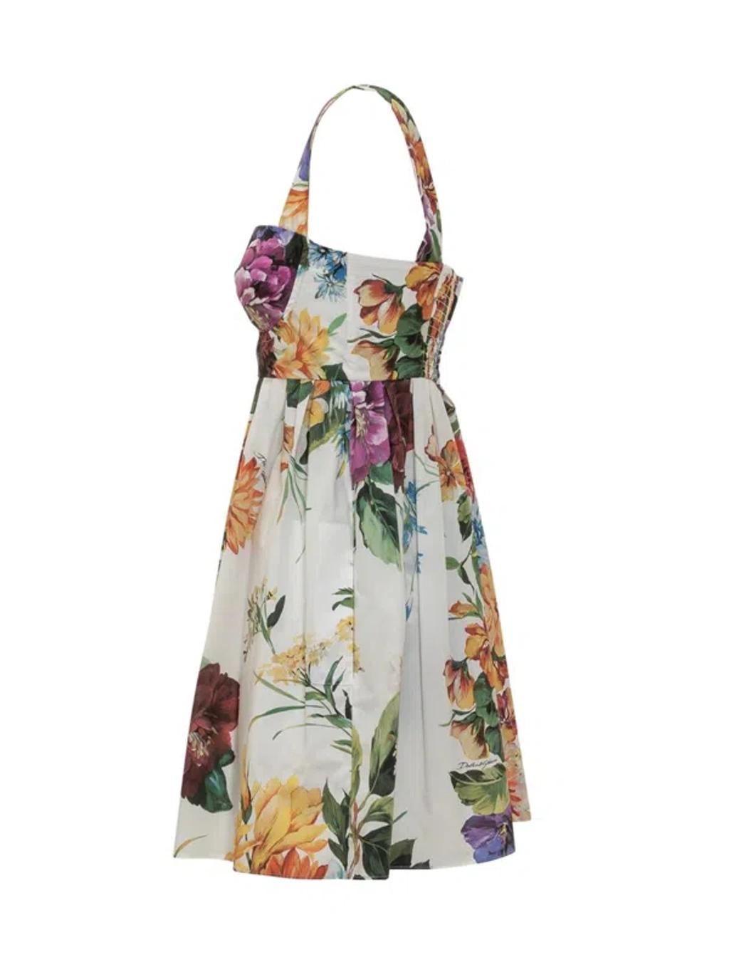 DOLCE & GABBANA Multicolor Sleeveless Dress With Bustier Style Neckline And All-over Floral Print In Cotton Woman Product Image