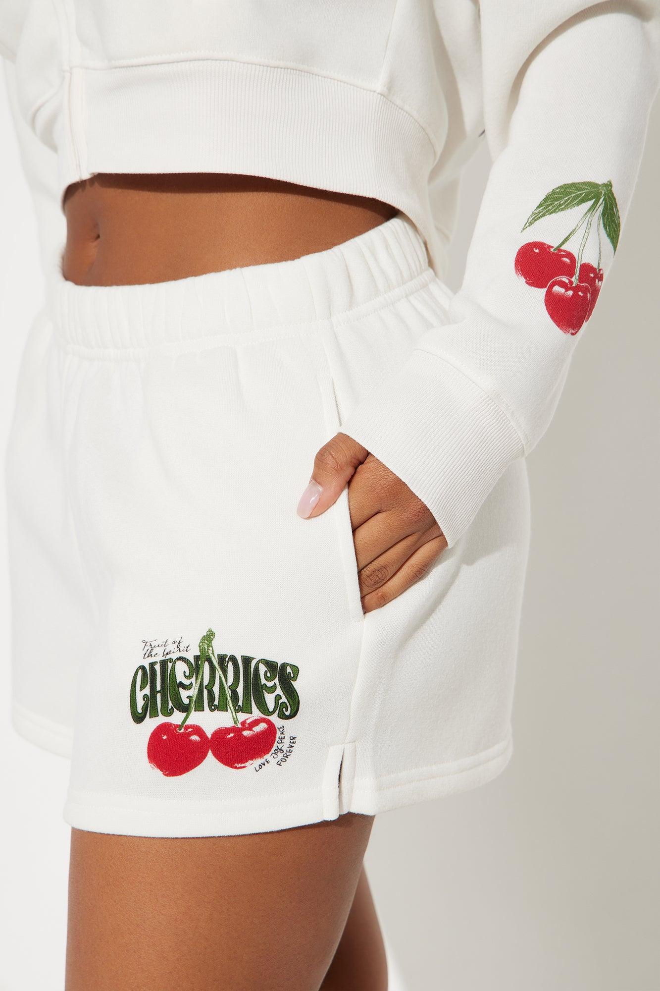 Tasty Cherries Fleece Short Set - Ivory Product Image