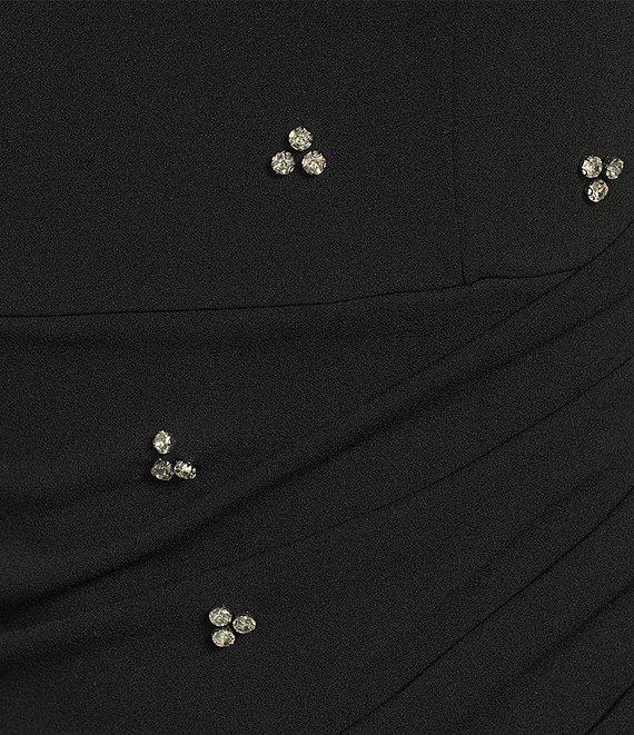 Midnight Doll Crepe Rhinestone Square Neck Spaghetti Strap Faux Wrap Mini Dress Product Image