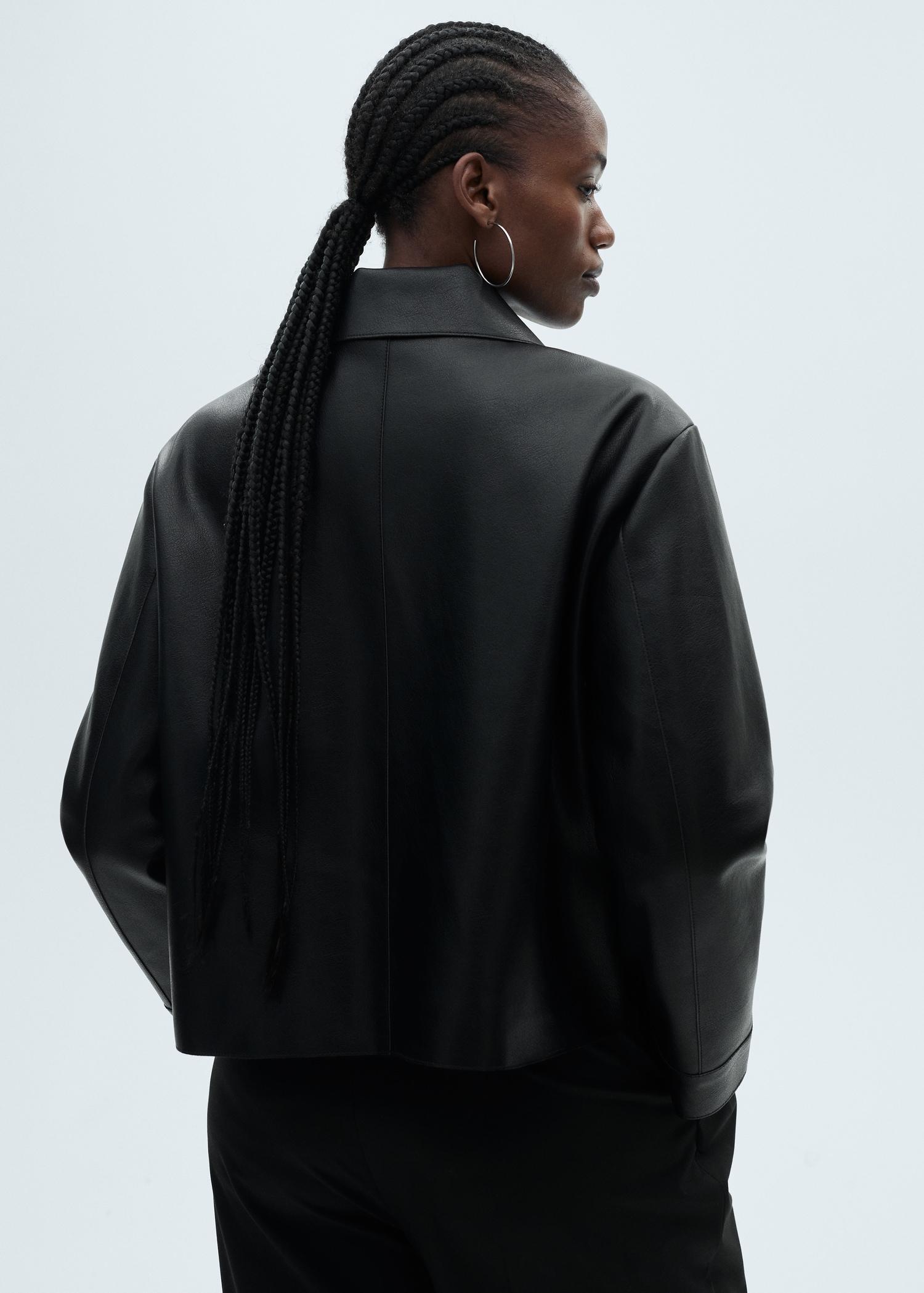 Leather-effect jacket with pockets - Women | MANGO USA Product Image