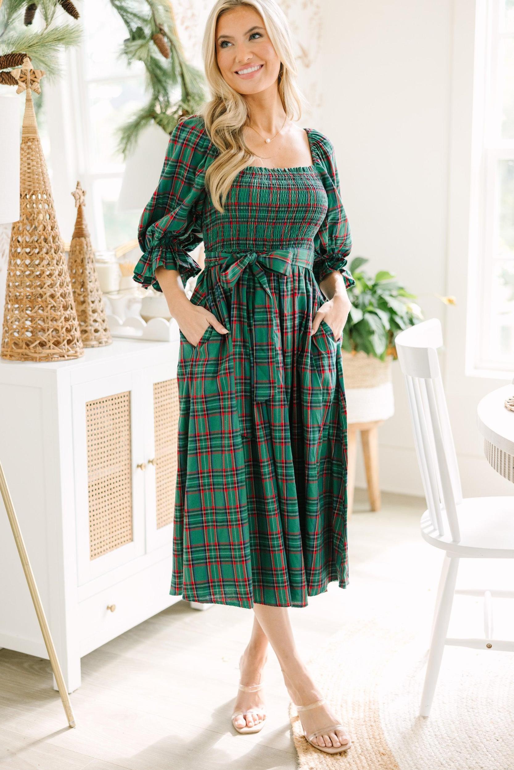 All I Want Green Tartan Plaid Midi Dress Female Product Image