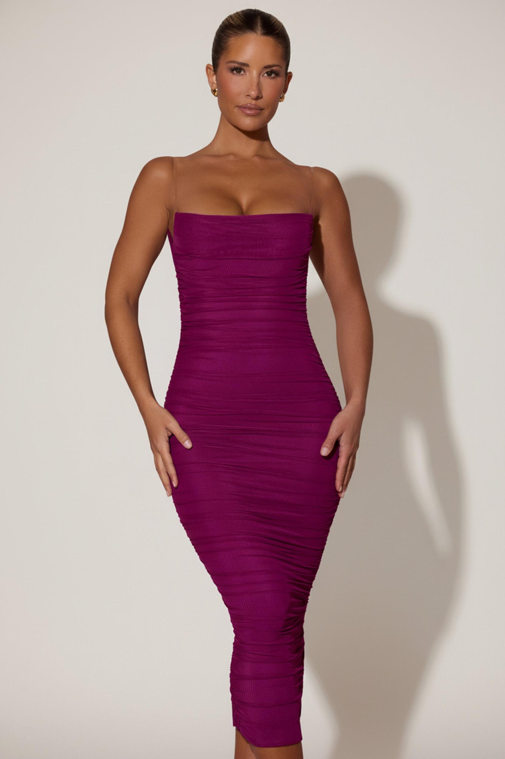 Ruched Backless Bodycon Midaxi Dress in Plum Product Image