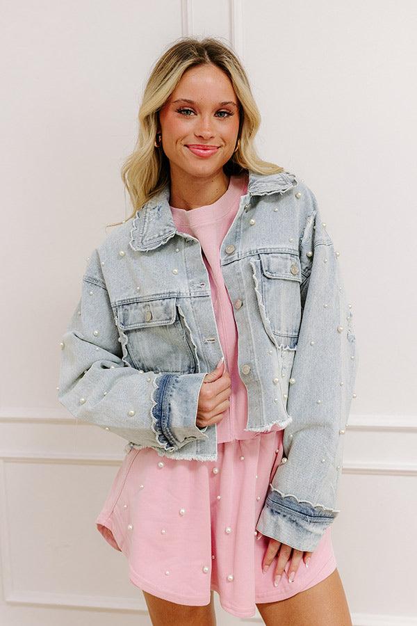 The Rachel Pearl Embellished Denim Jacket Product Image