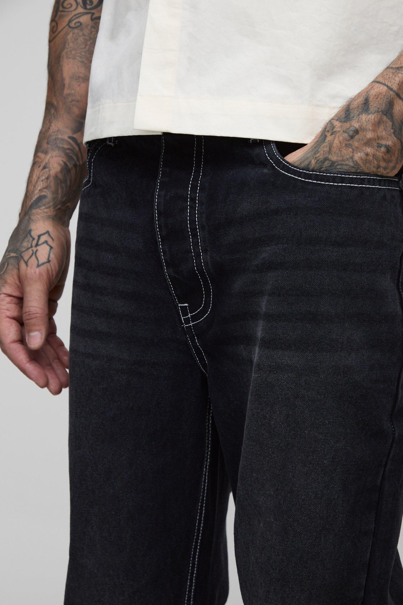 Tall Straight Rigid Contrast Stitch Jeans | boohooMAN USA Product Image
