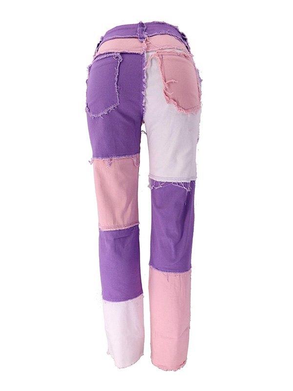 Pastel Patchwork Denim Boyfriend Jeans Product Image