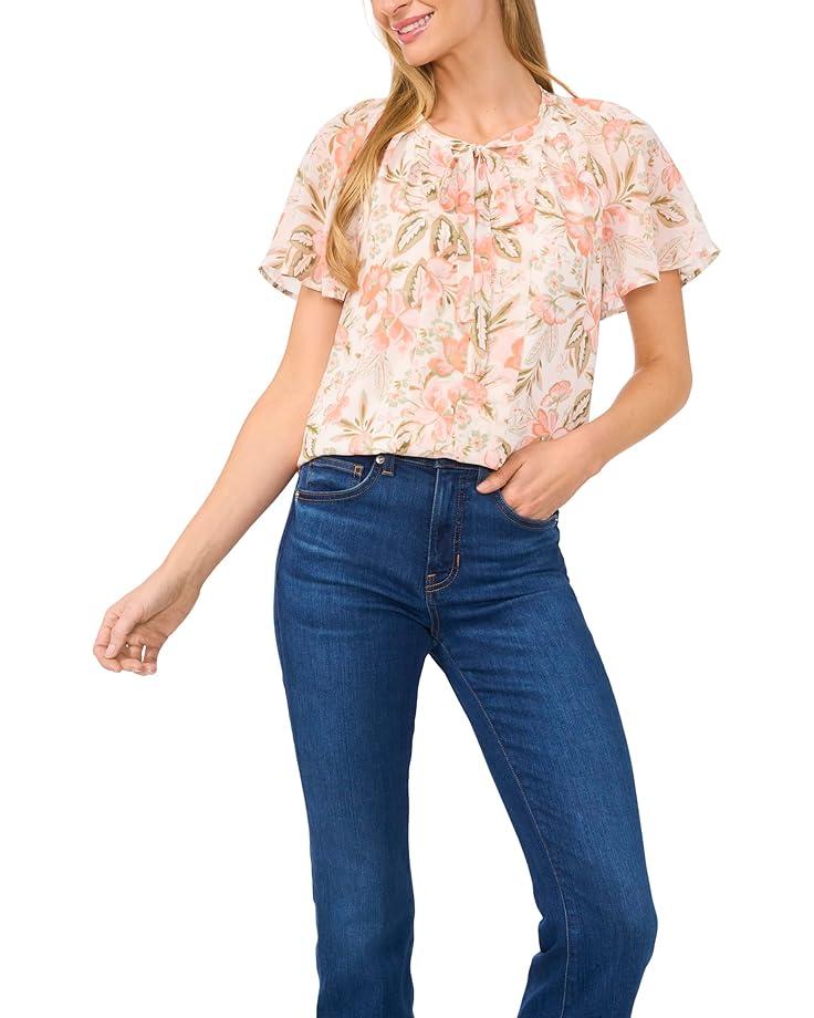 Shoulder Smocking Ruffle Sleeve Tie Top Product Image