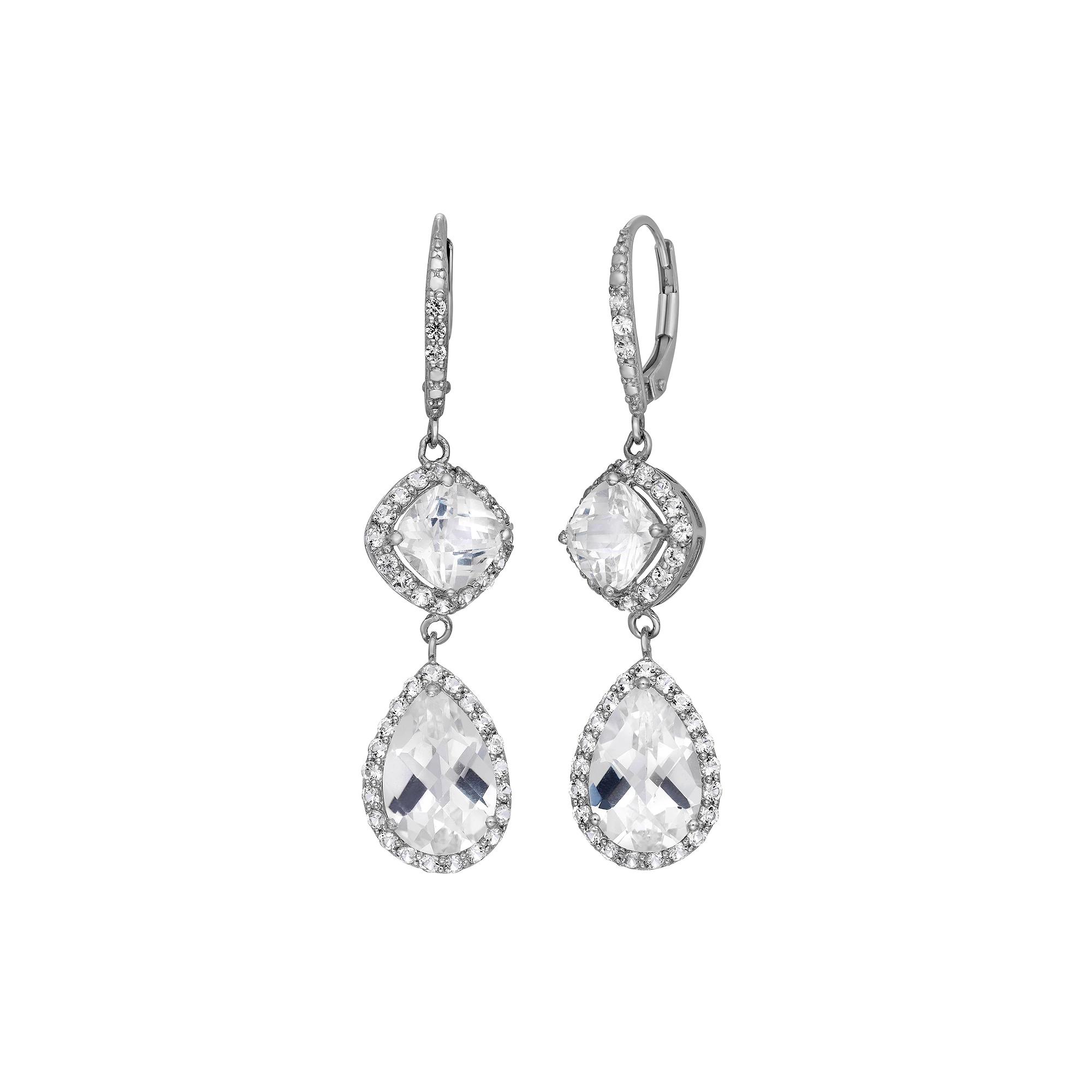 Lab-Created White Sapphire Sterling Silver Linear Drop Earrings, Women's Product Image