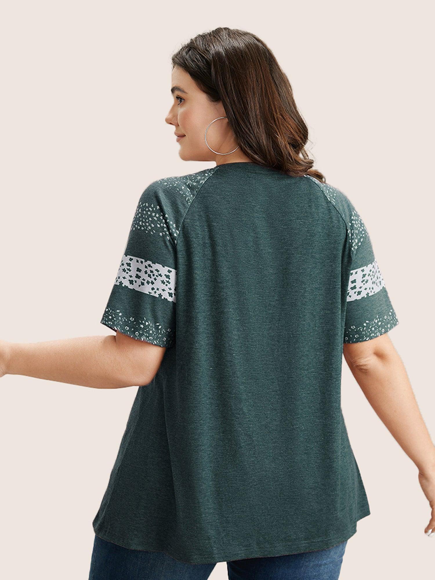 Ditsy Floral Colorblock Contrast Raglan Sleeve T-shirt Female Product Image