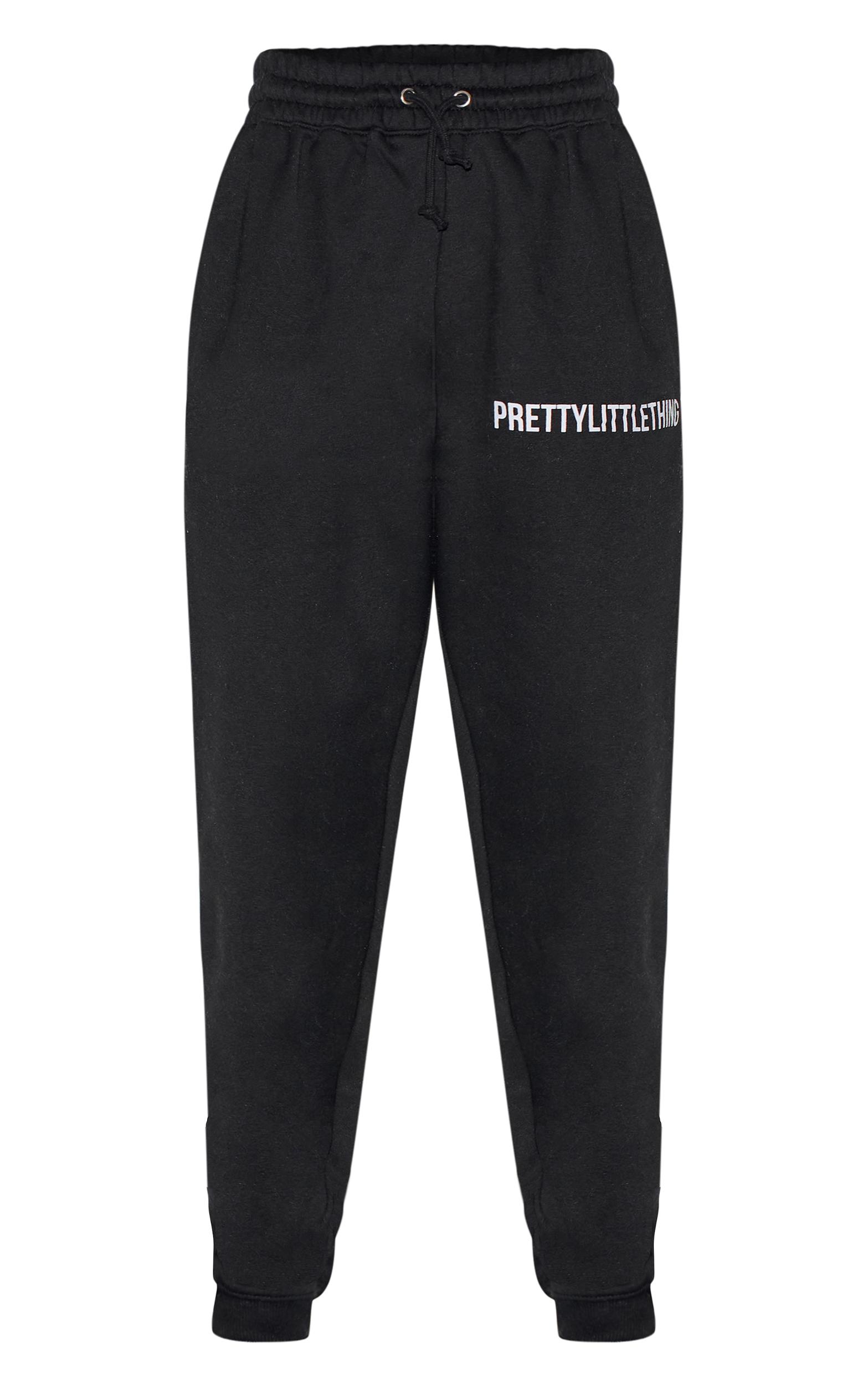PRETTYLITTLETHING Black Logo High Waisted Cuffed Sweatpants Product Image