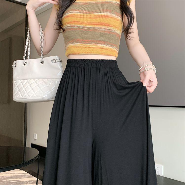 High Waist Plain Wide Leg Pants Product Image