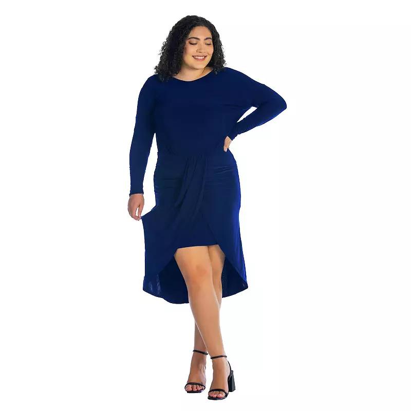 Plus Size 24Seven Comfort Apparel Long Sleeve Tulip Skirt Knee Length Dress, Women's, Size: 3XL, Avocado Product Image