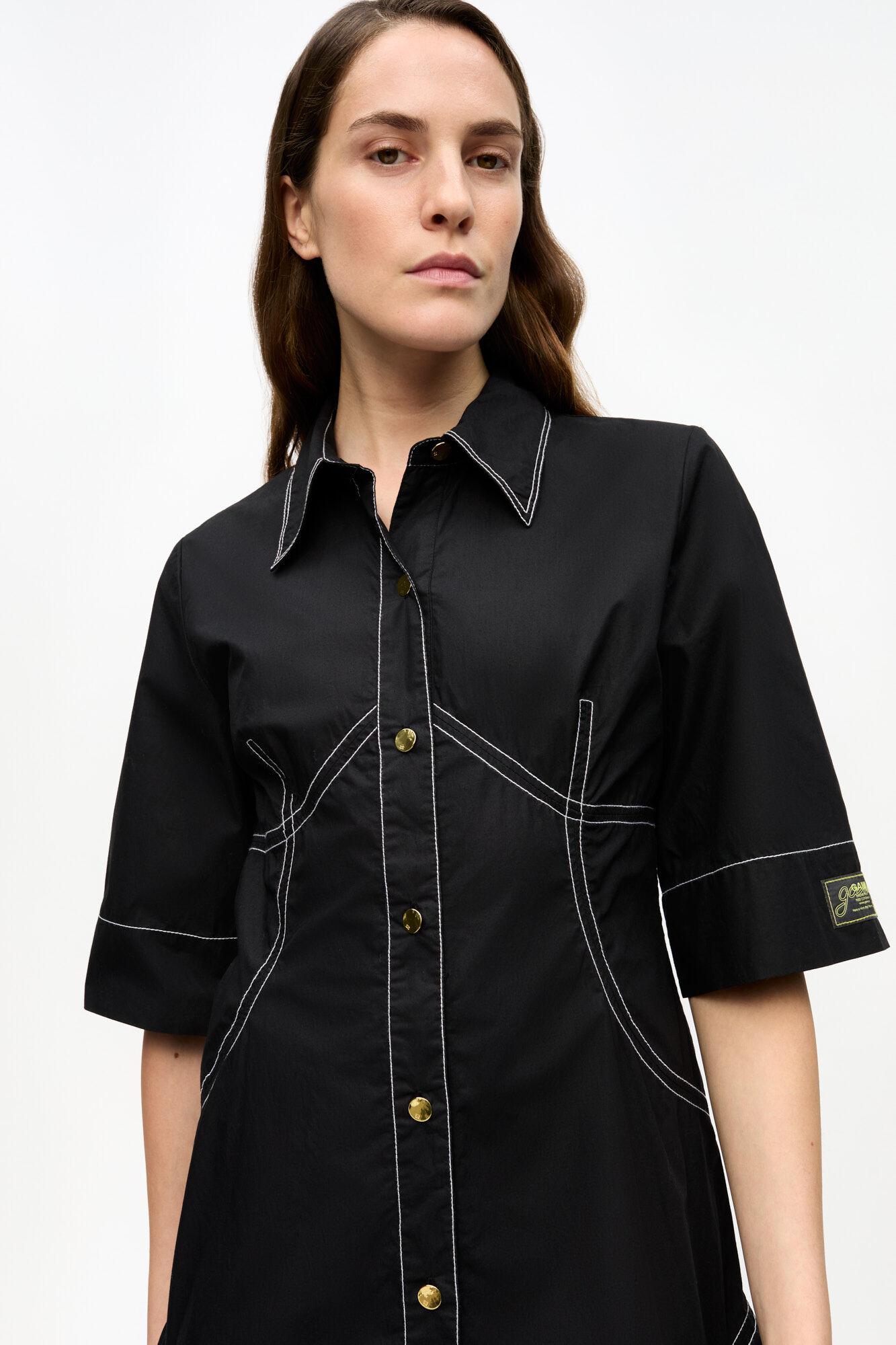 Black Cotton Poplin Shirt Dress Product Image