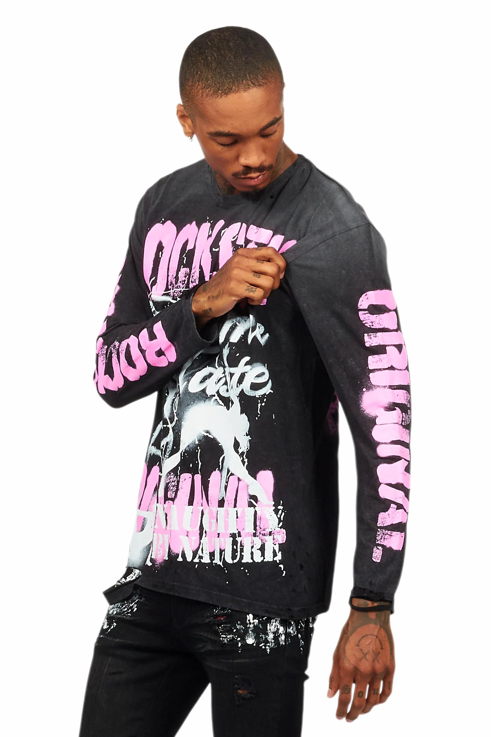 Strip Army Vintage Black Long Sleeve Graphic T-Shirt Male Product Image