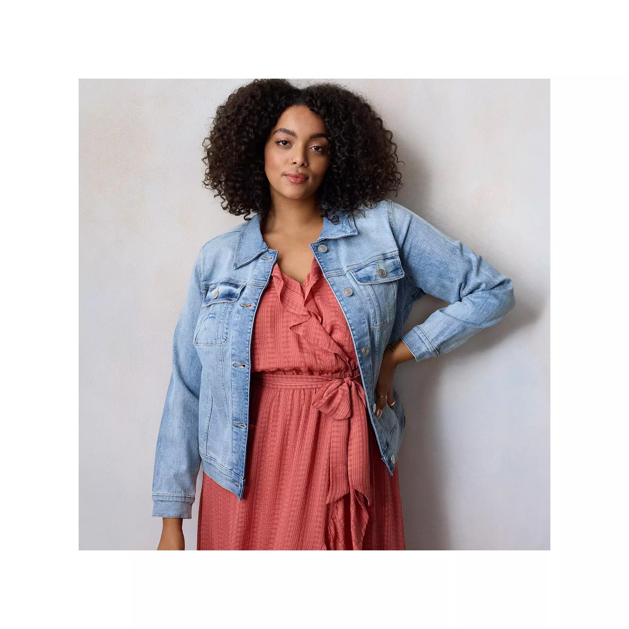 Plus Size LC Lauren Conrad New Core Denim Jacket, Women's, Size: 3XL, Light Blue Product Image