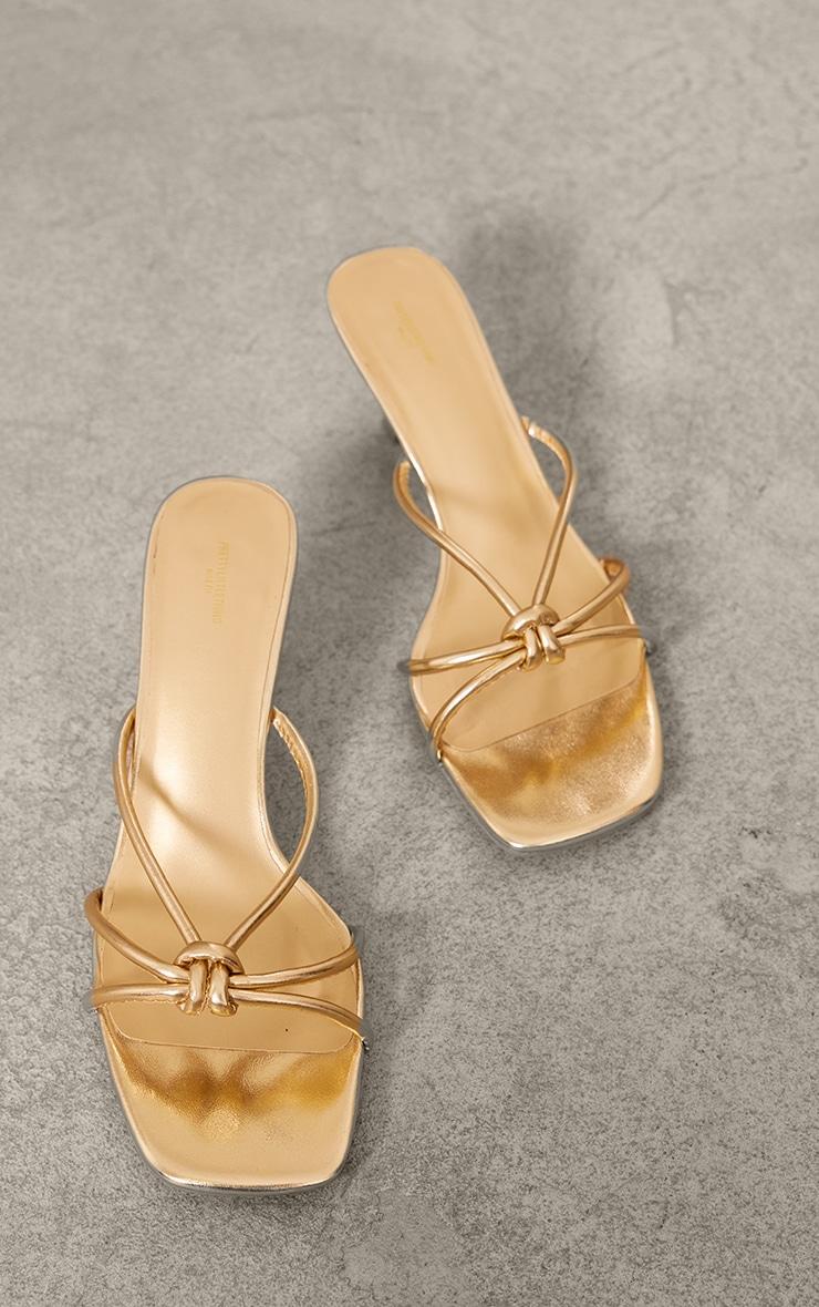  Gold Wide Fit PU Square Toe Knotted Heeled Mules Product Image