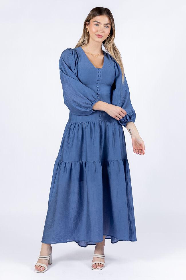 Enchanting Moments Blue Button Detail Maxi Dress FINAL SALE Product Image