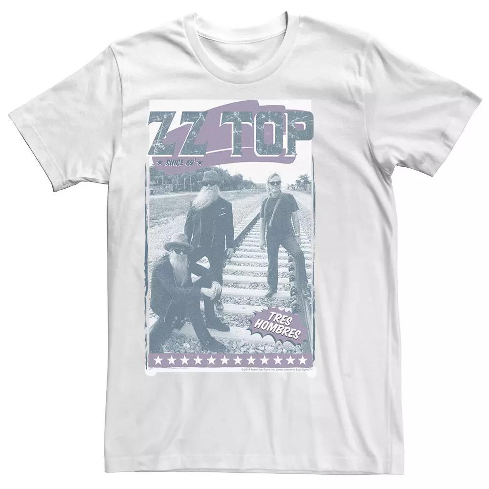 Men's ZZ Top Tres Hombres Railroad Distressed Poster Long Sleeve Graphic Tee, Size: Medium, White Product Image