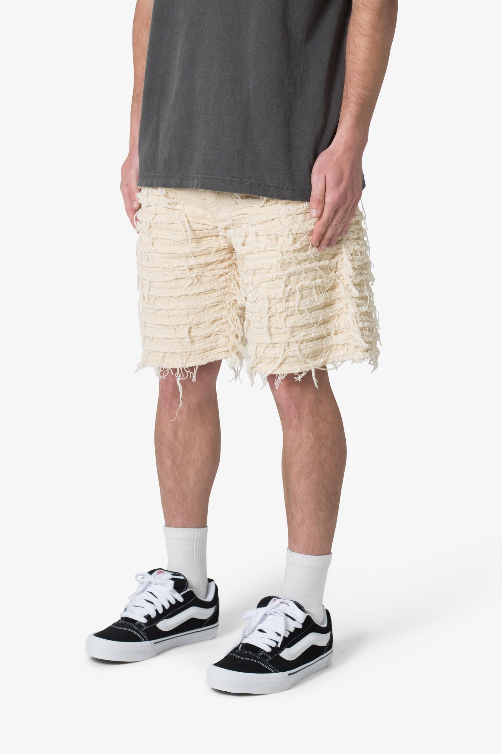 Allover Frayed Denim Shorts - Khaki Product Image